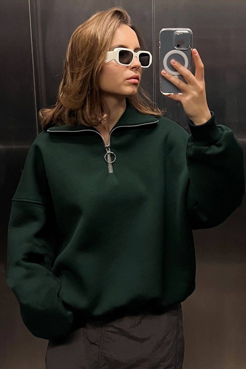 CWTBLL1670_FALL LAPEL ZIP-UP LONG-SLEEVED BAGGY TOP