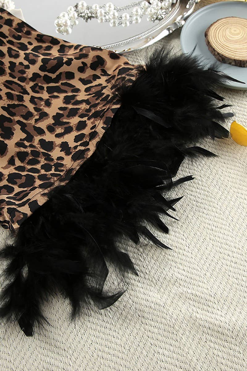 CWDMD4256_V-NECK LEOPARD PRINT HIGH WAIST SLIT DRESS