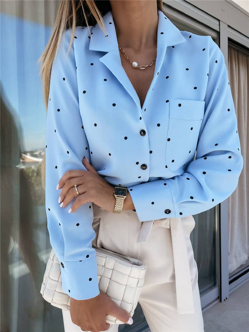 BUTTON-DOWN POLKA-DOT LONG-SLEEVED POCKET SHIRT