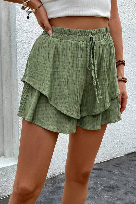 CWBSP0320_DOUBLE LAYERED ELASTIC WAIST SHORT PANTS