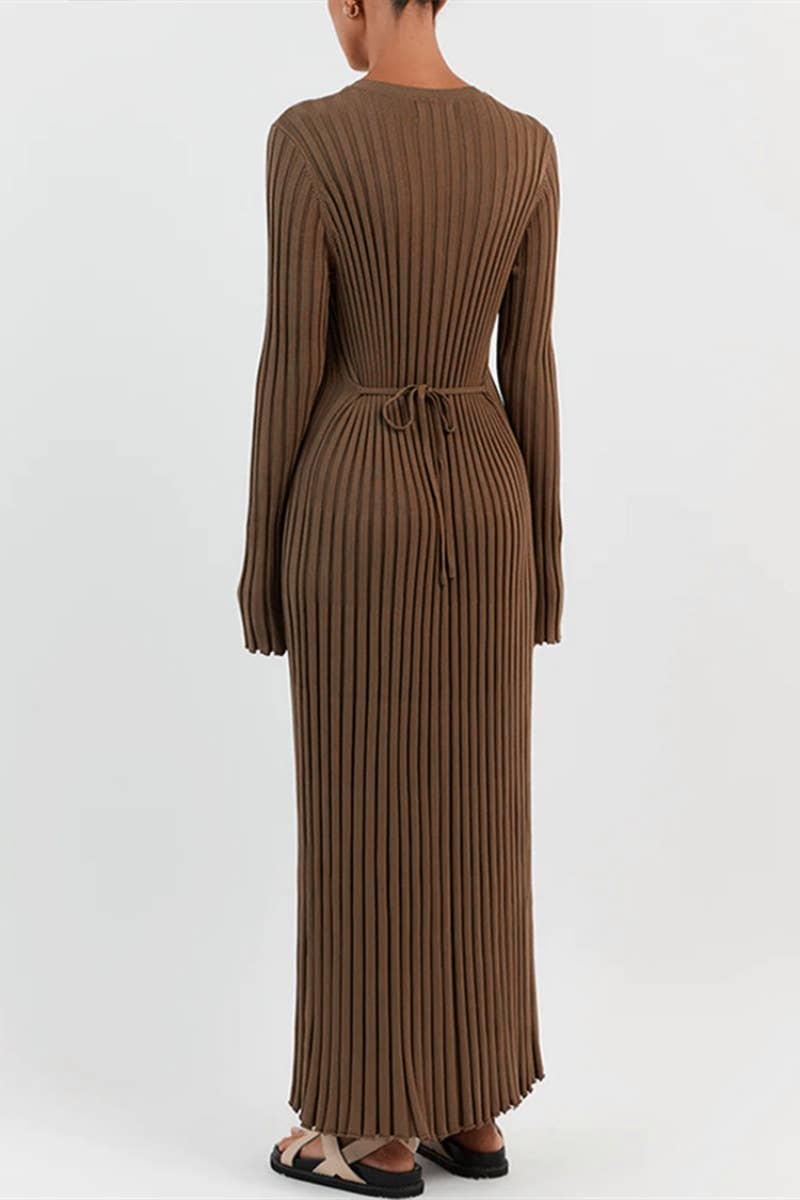 CWDMD3751_SOLID COLOR SLIM LONG-SLEEVED SWEATER DRESS LONG