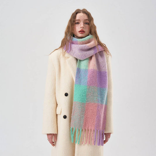 32% Wool Colorblock Plaid Scarf - Soft & Warm_CWASC2365