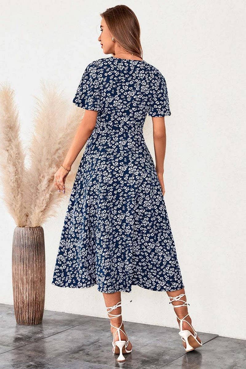 CWDMD4130_PRINTED V-NECK TIE HIGH WAIST MIDI DRESS