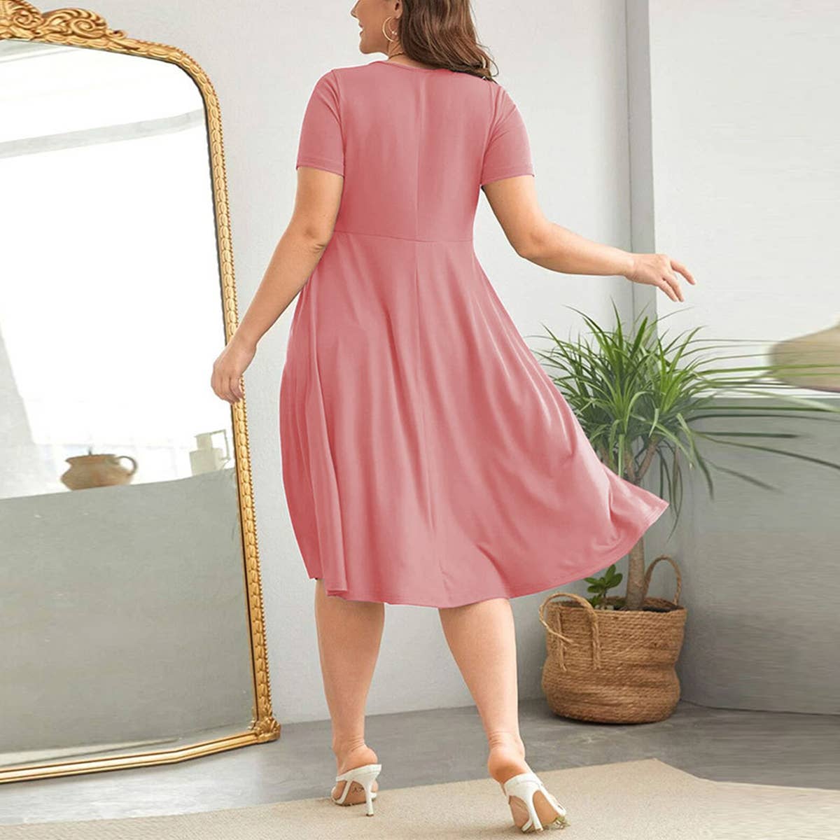 Chic V-Neck Waist-Tied A-Line Work Dress
