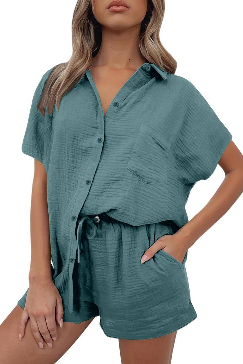 CWSS01305_CASUAL AND FASHIONABLE SHIRT AND SHORTS SET