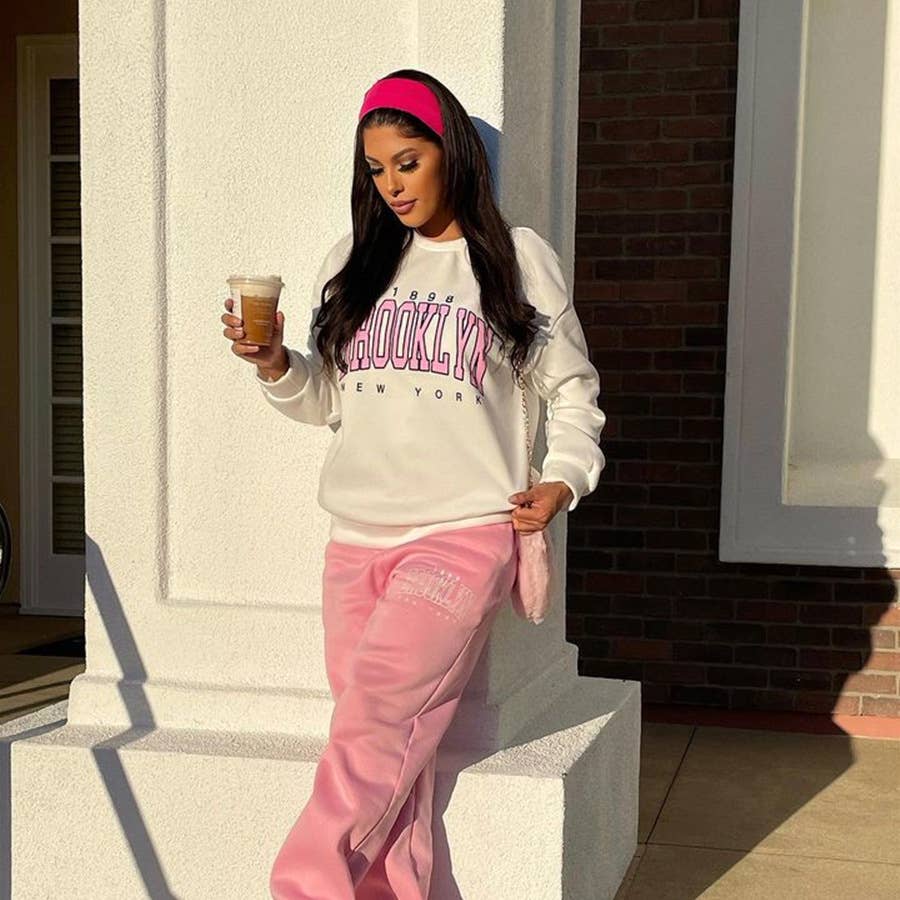 Brooklyn printed loose off-the-shoulder hoodie