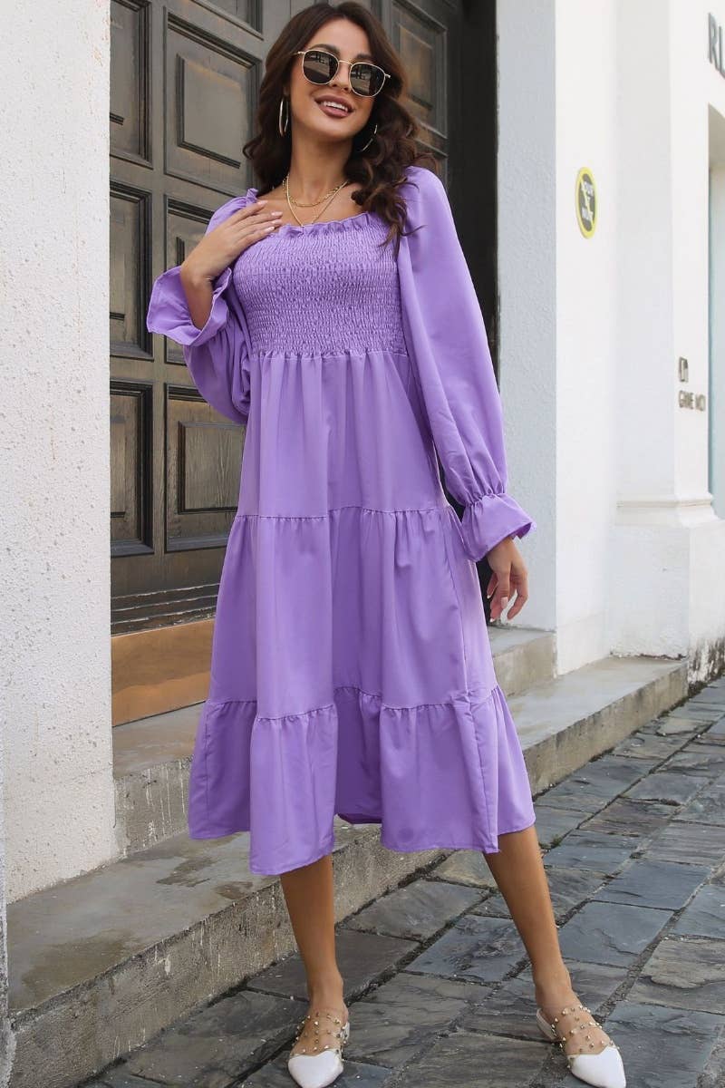 CWDMD3954_OFF-THE-SHOULDER DRESS WITH FLARED SLEEVES LONG