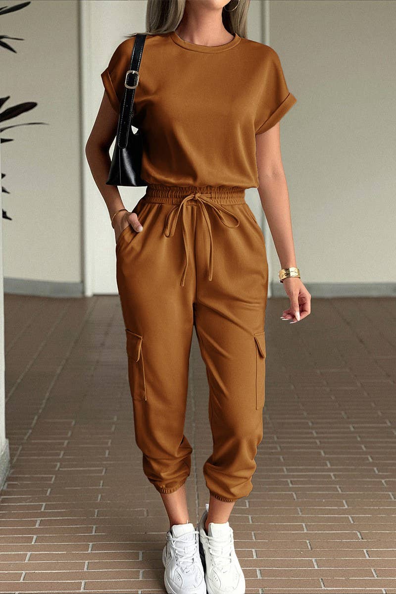 CWSTB00444_SOLID CASUAL SHORT SLEEVE TEE & SHORTS SET