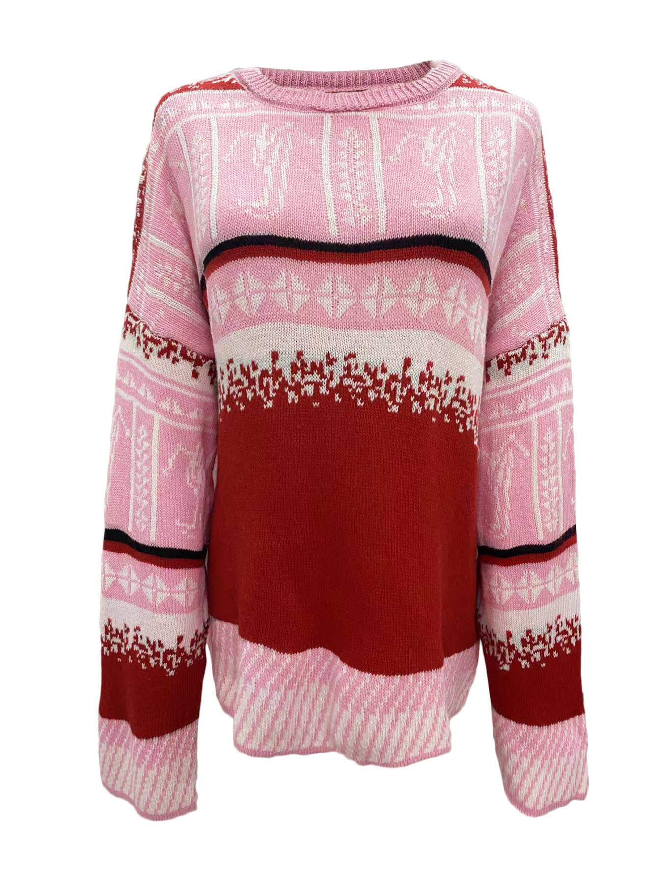 Christmas knitted color-blocked pullover sweater