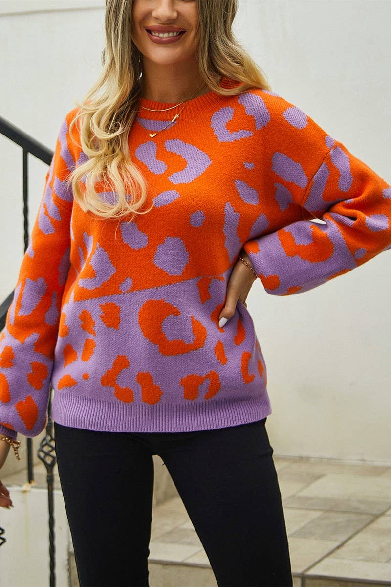 CWOSWL3166_VALENTINE'S DAY LEOPARD PRINT  KNIT SWEATER