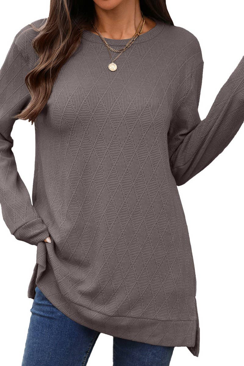 CWTBLL01293_CREW NECK SOLID KNIT LONG SLEEVE LOOSE TOP
