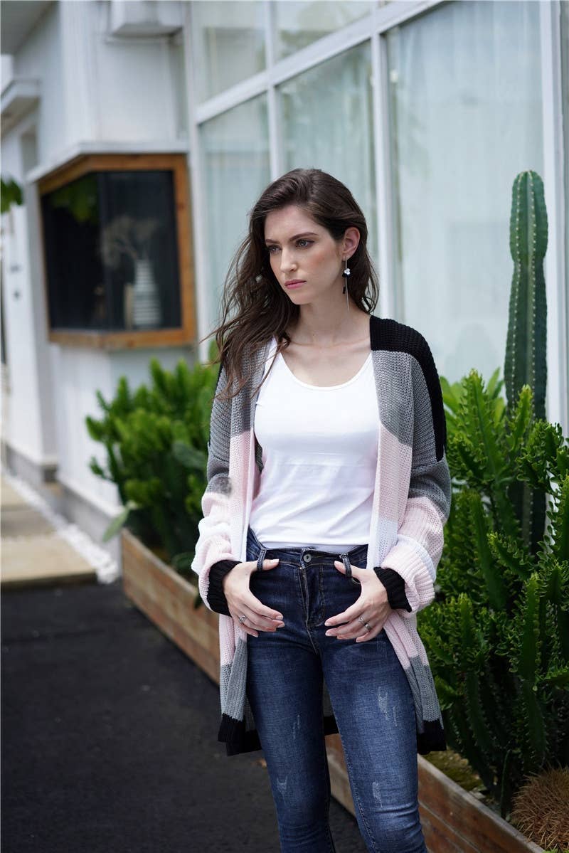 CWOSWL1416_ Casual Open Front Long Cardigan Sweater