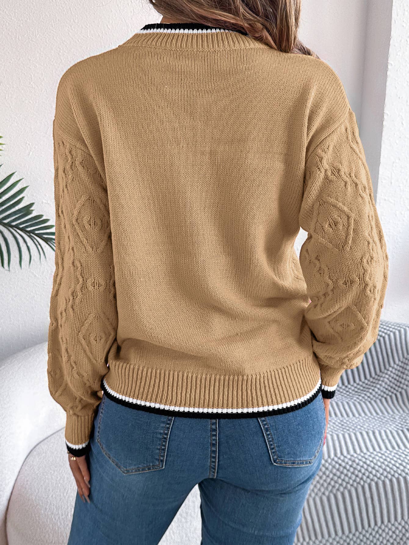 CASUAL COLOR MATCHING LONG SLEEVE SWEATER