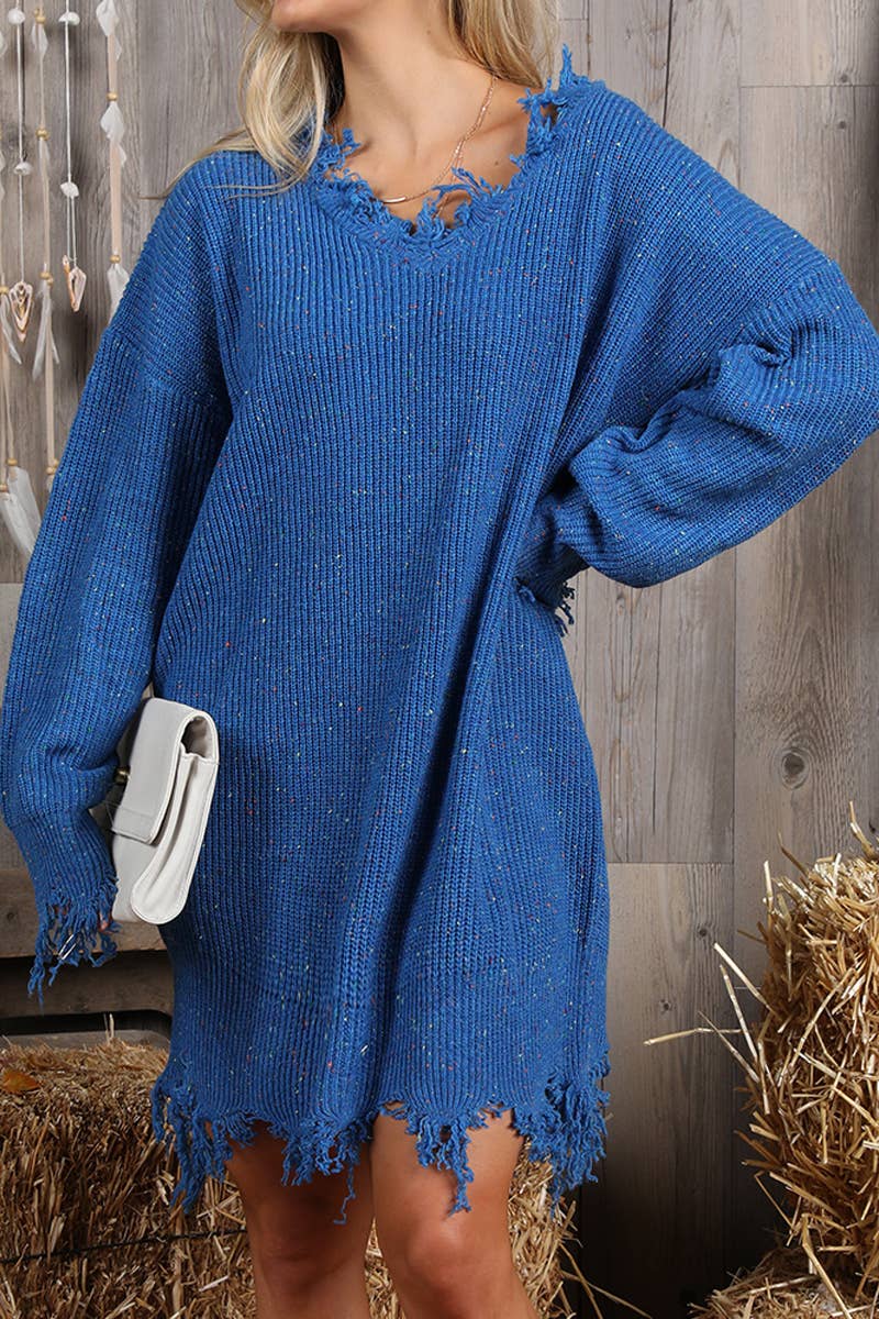 CWDSD10363_INPLUS SOFT TWO TONE DISTRESSED HEM SWEATER DRESS