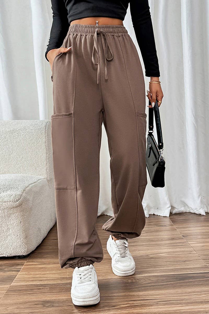 CWBLP1064_SOLID COLOR POCKET ELASTIC CUFF SWEATPANTS