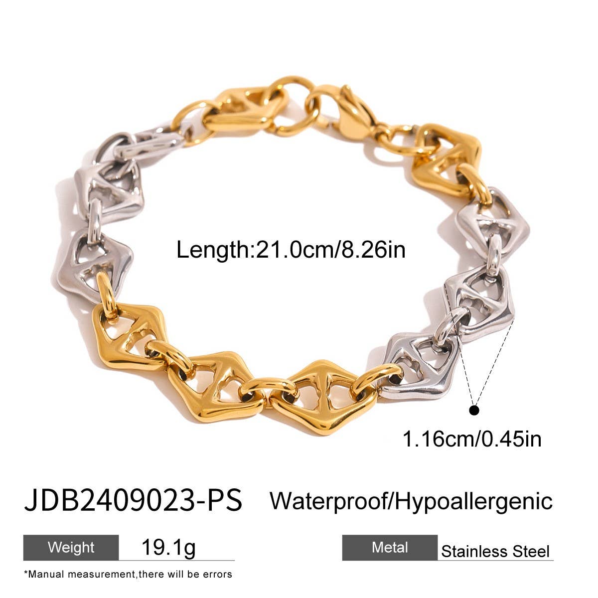 Two-Tone Metal Chain Bracelet in Titanium Steel