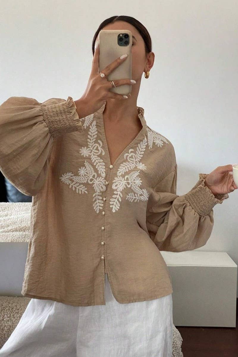 CWTBLL3998_EMBROIDERED FLORAL BUTTON FRONT CARDIGAN SHIRT