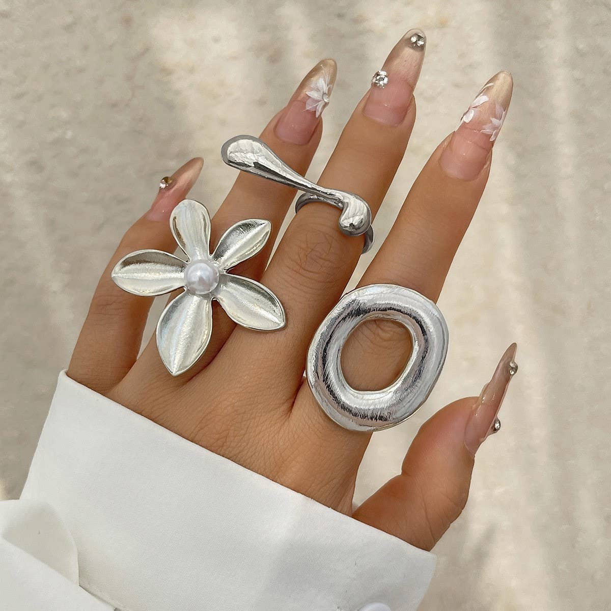 FASHIONABLE METAL IRREGULAR WATER DROP OPEN RING