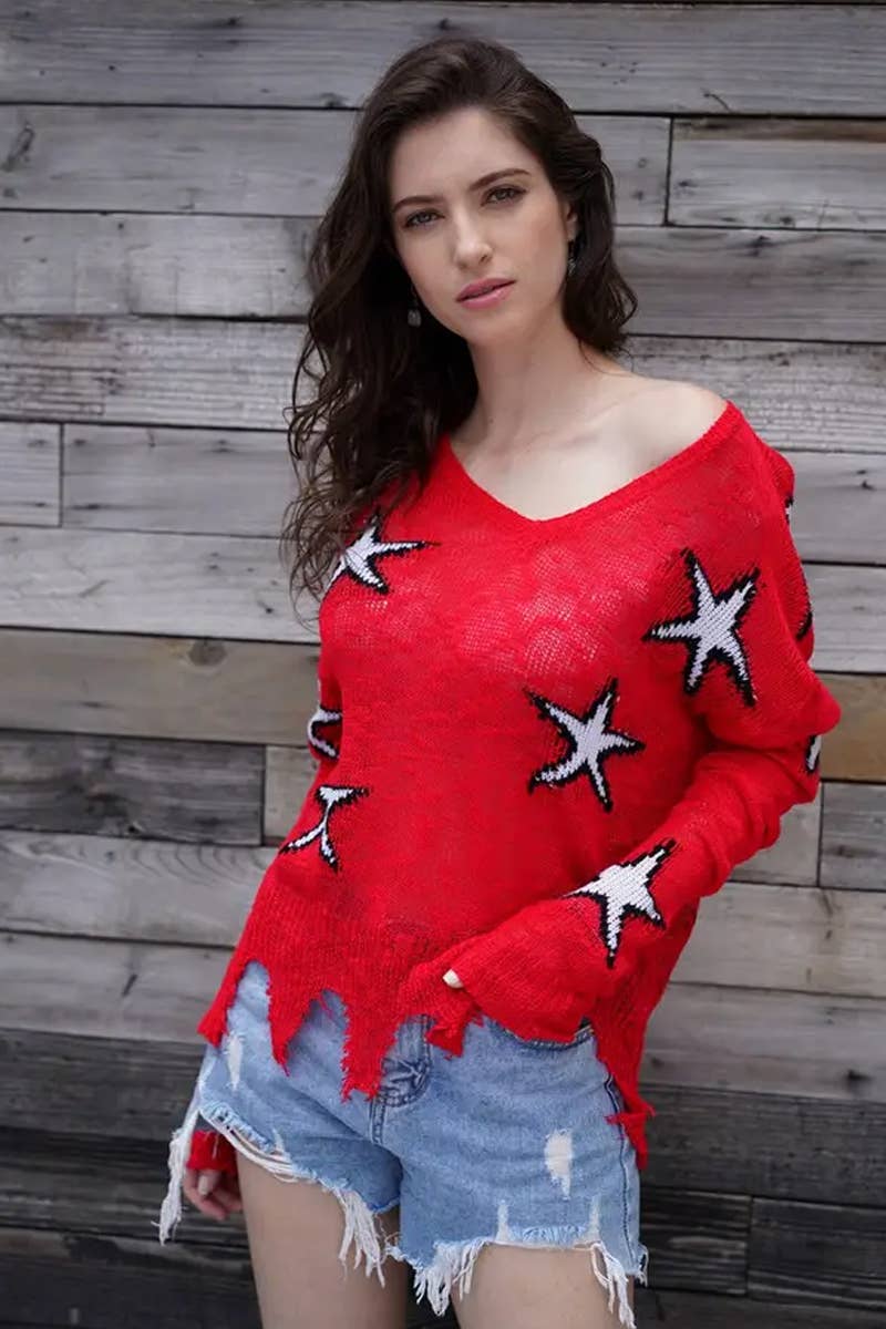 CWTTL1988_CREW NECK GEOMETRIC LOOSE SWEATER