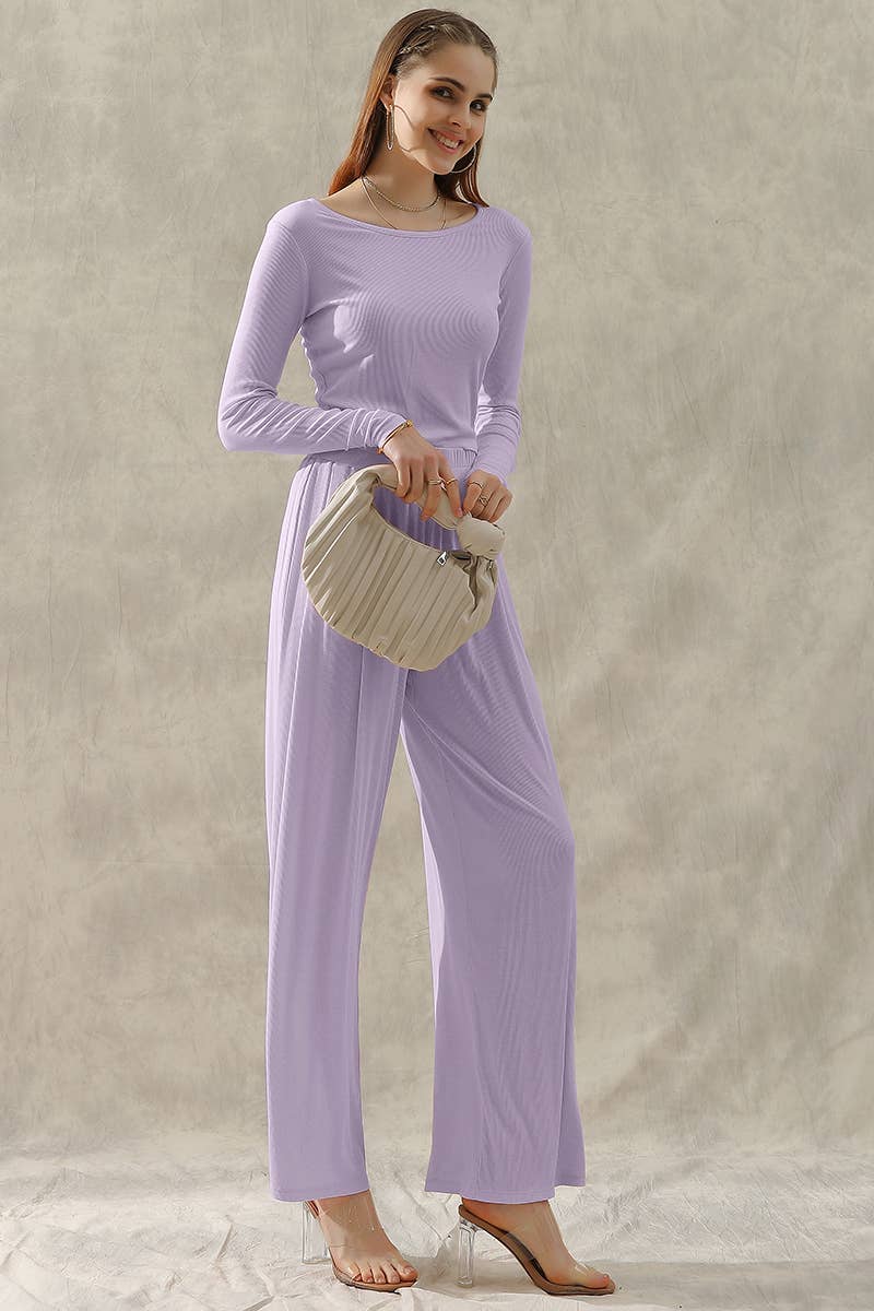 CWSTB279_MODAL LONG SLEEVE T SHIRT TOP AND WIDE PANTS SET