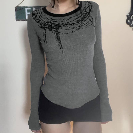 DARK STYLE VINTAGE CHAIN PRINT CREW NECK T-SHIRT