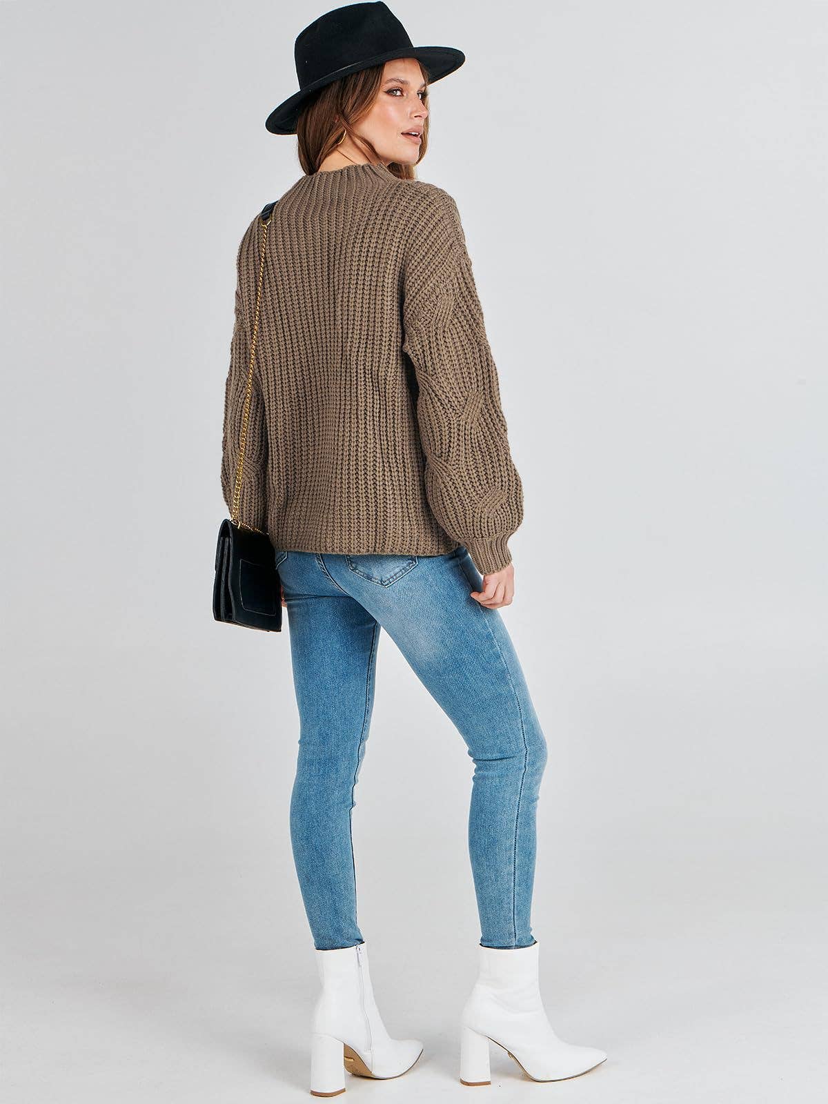 DROP SHOULDER FLORAL KNIT PULLOVER SWEATER