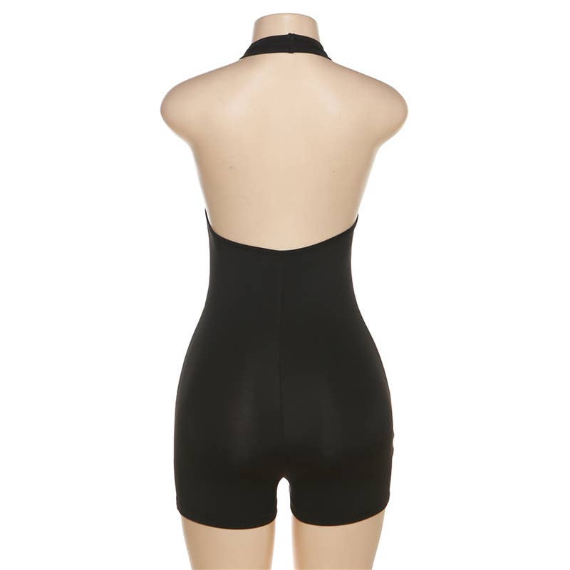 Casual Halter Neck Backless High Waist Romper