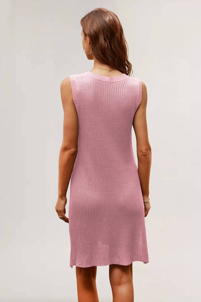 CWDSD3917_KNIT V-NECK SLEEVELESS SHORTS DRESS