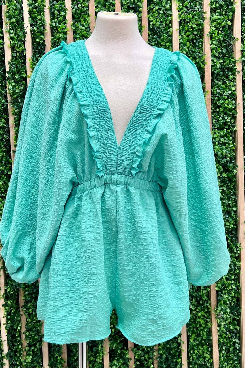 CWSJS1776_NEW SUMMER V-NECK PUFF SLEEVE JUMPSUIT