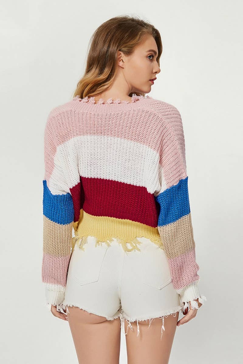 CWOSWL6646_SEXY RAINBOW FRINGE LONG SLEEVE CROP SWEATER
