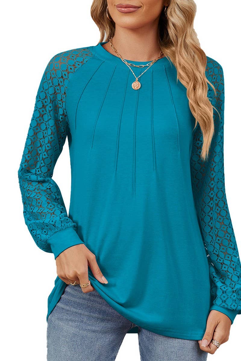 CWTBLL2349_AUTUMN AND WINTER ROUND NECK LACE CASUAL T-SHIRT