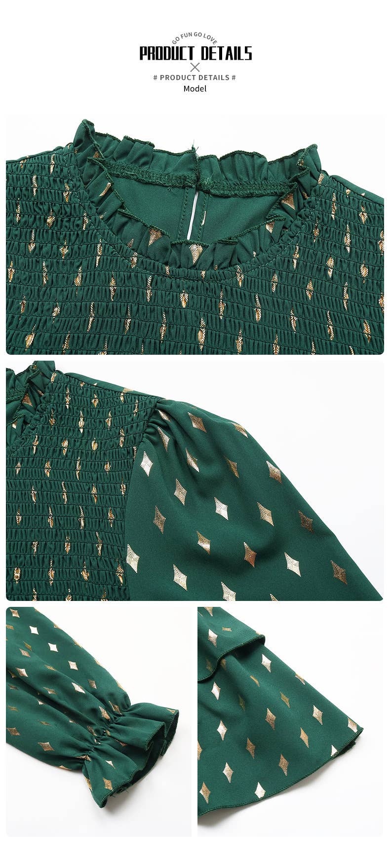 CREW-NECK LONG SLEEVE GOLD PRINT BLOUSE