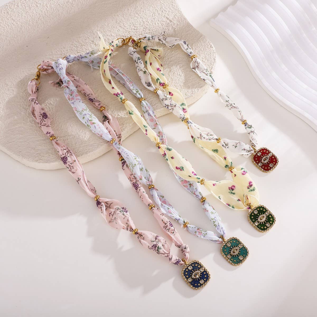 Original Silk Scarf Necklace with Colorful Charm_CWMM8815