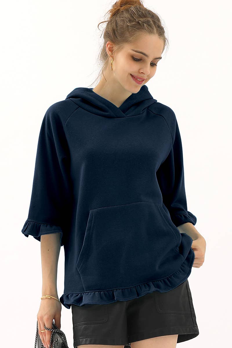CWOHOL425-P_PLUS SIZE 3/4 SLEEVE HOODIE SWEATSHIRT
