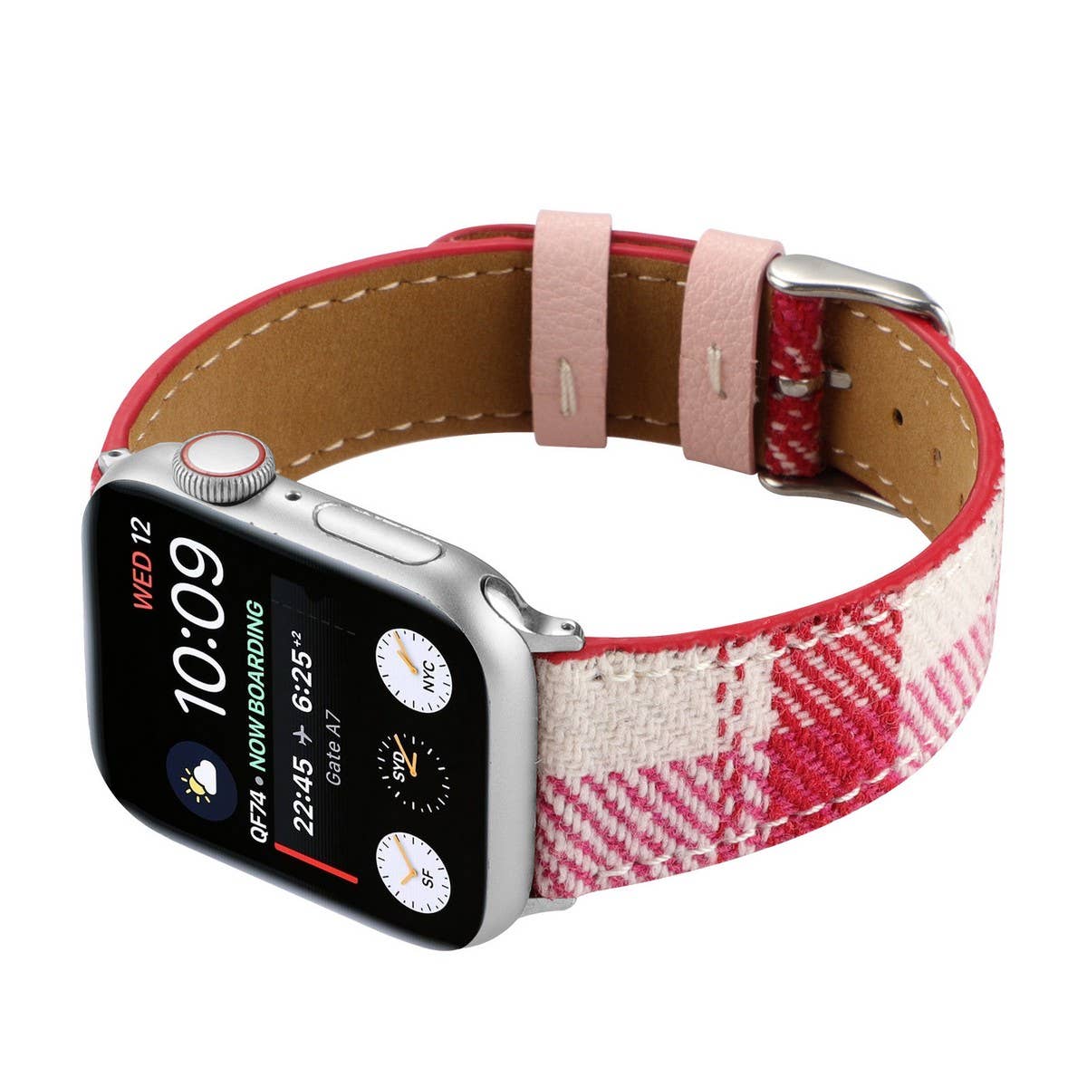 IWATCH8-1 PLUSH CHECKERED LEATHER STRAP