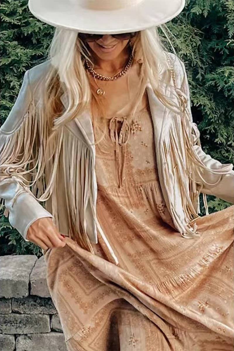 CWOCAL2295_AUTUMN WOMEN'S SHORT SLIM FIT FRINGE COAT