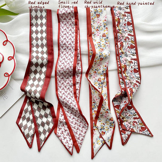 Red Skinny Twilly Scarf ??Hair  Ribbon Accessory_CWASC1981