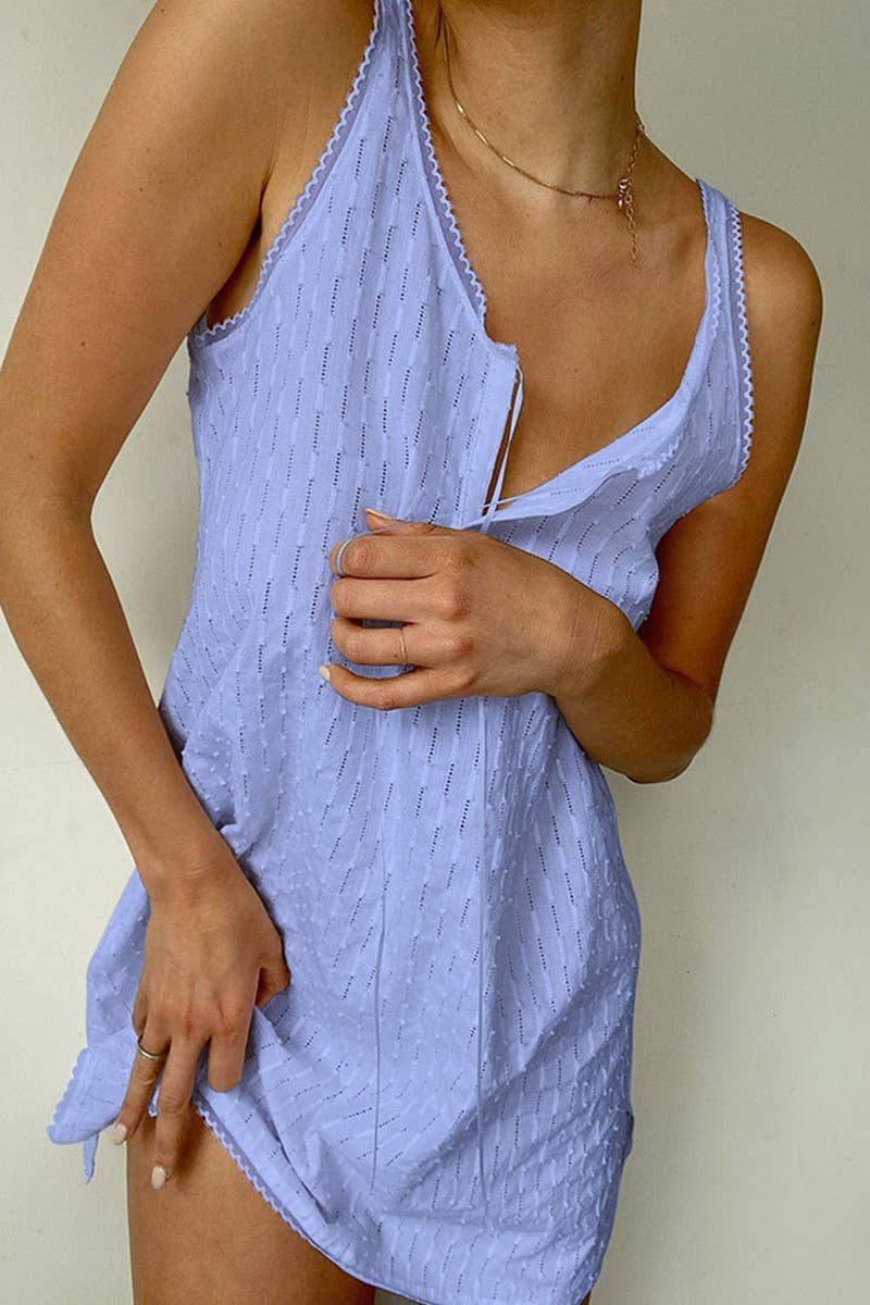 CWDSD1000_V-NECK SUSPENDER LACE HOLLOW SLEEVELESS DRESS