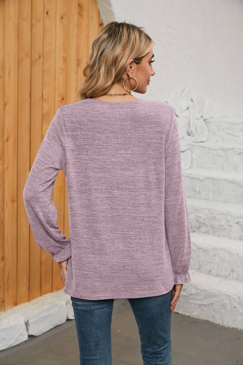 CWTBLL1048_SOLID COLOR LONG SLEEVE ROUND NECK CASUAL TOP