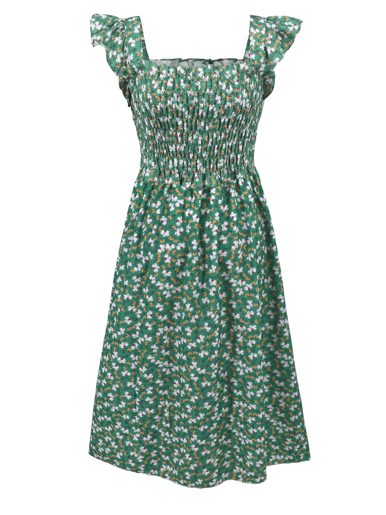 A-Line Dress with Puff Sleeves and Square Neck