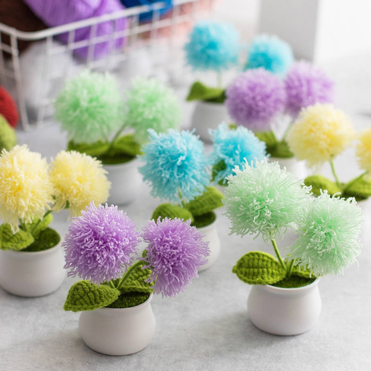 CWMM9283_HAND-WOVEN WOOL BALL ARTIFICIAL FLOWER POT