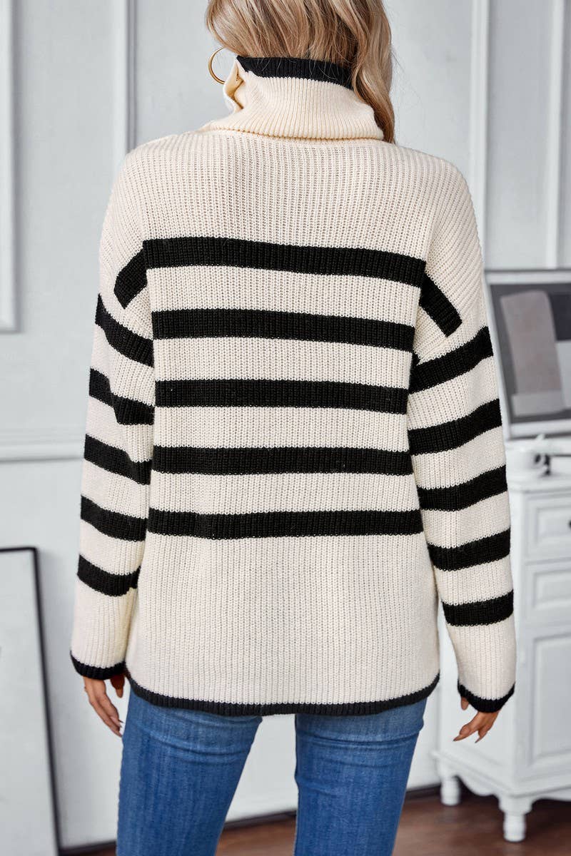 CWOSWL2828_STRIPED LAPEL BUTTON PULLOVER KNIT TOP