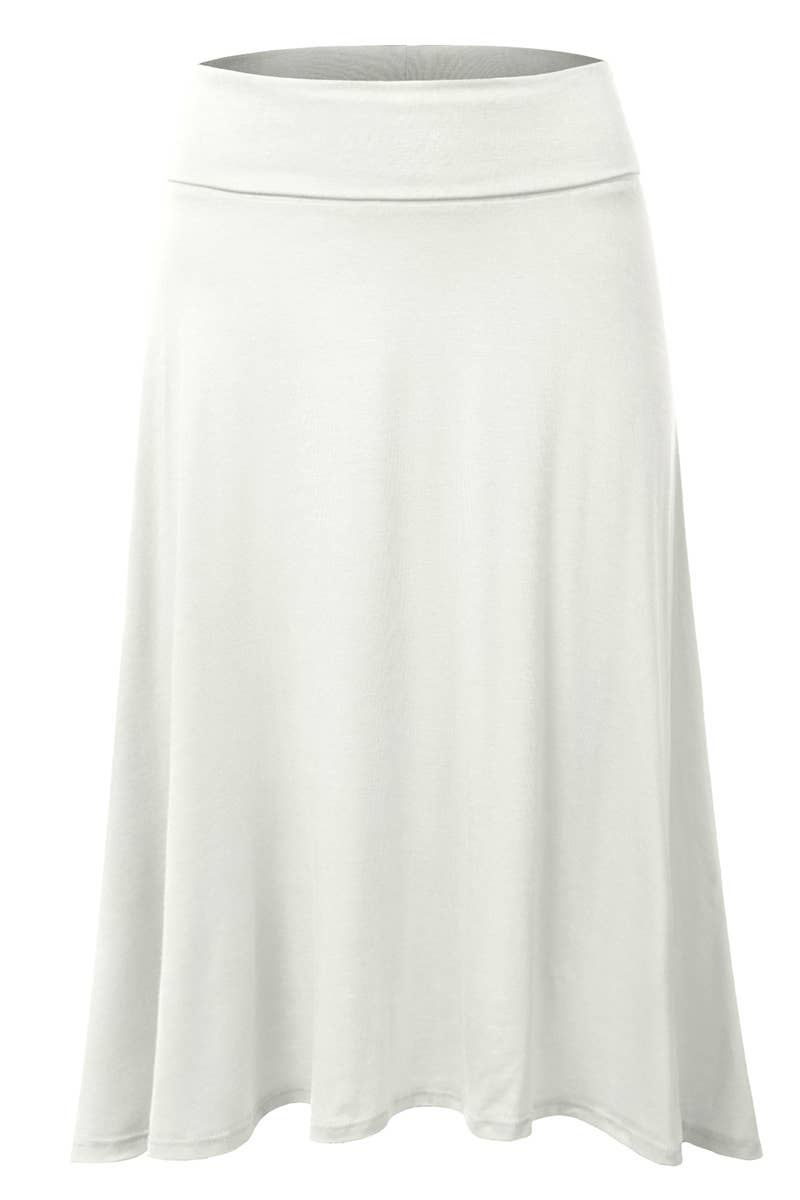 AWBMS204_High Waist Elastic Flared Midi Skirt