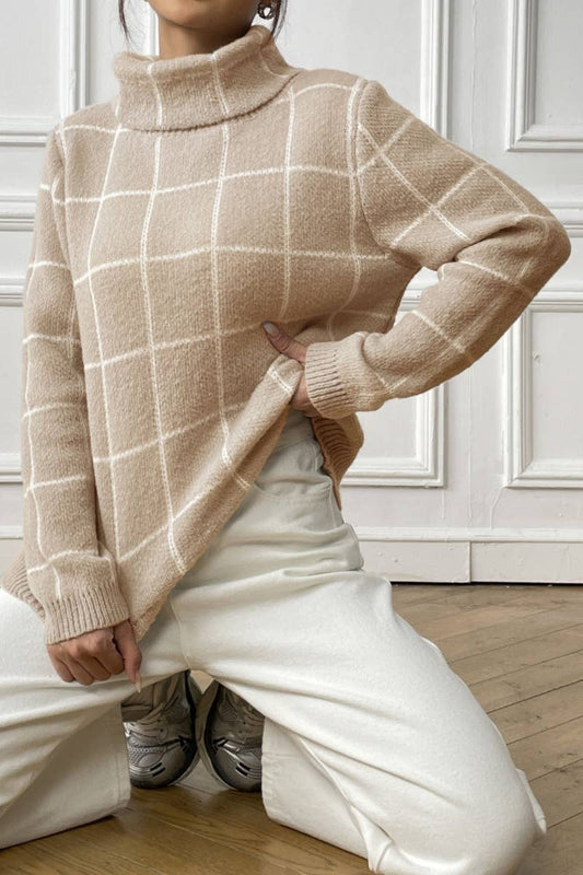 CWOSWL6724_WINTER TURTLENECK STRIPED LONG-SLEEVED SWEATER