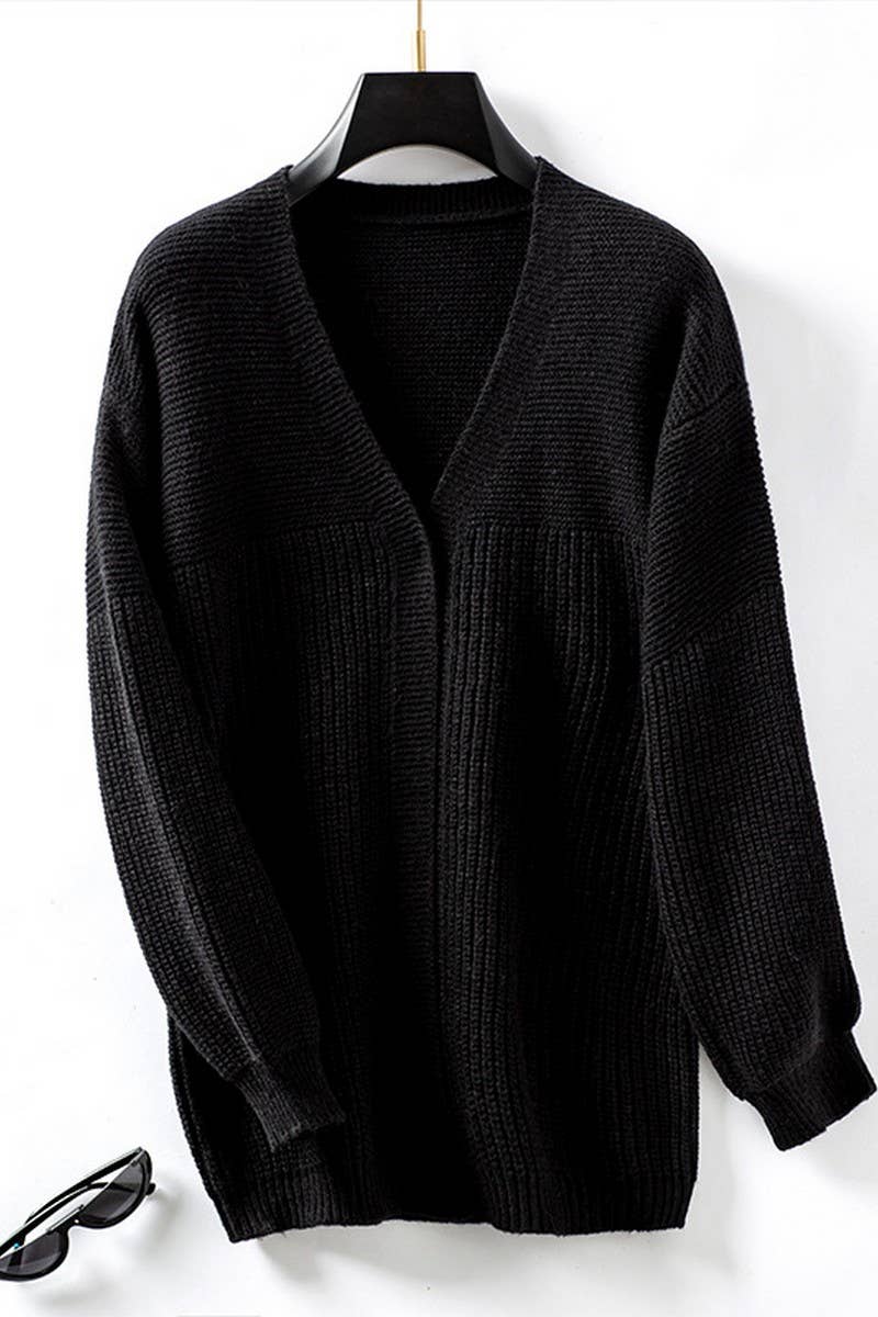 CWOCAL0840_LOOSE SOLID COLOR MID-LENGTH KNITTED CARDIGAN