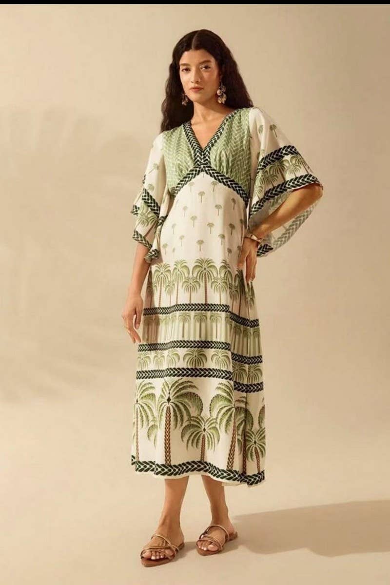 CWDMD5834_V-NECK LOOSE FLORAL FLOWY MAXI DRESS