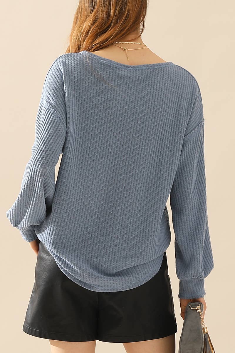 CWTTL1097_SHIRING CUFF R NECK SWEATER KNIT TOP