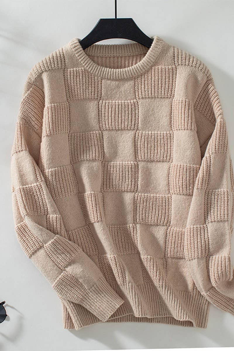 CWOSWL2805_LOOSE ROUND NECK PULLOVER KNITTED SWEATER