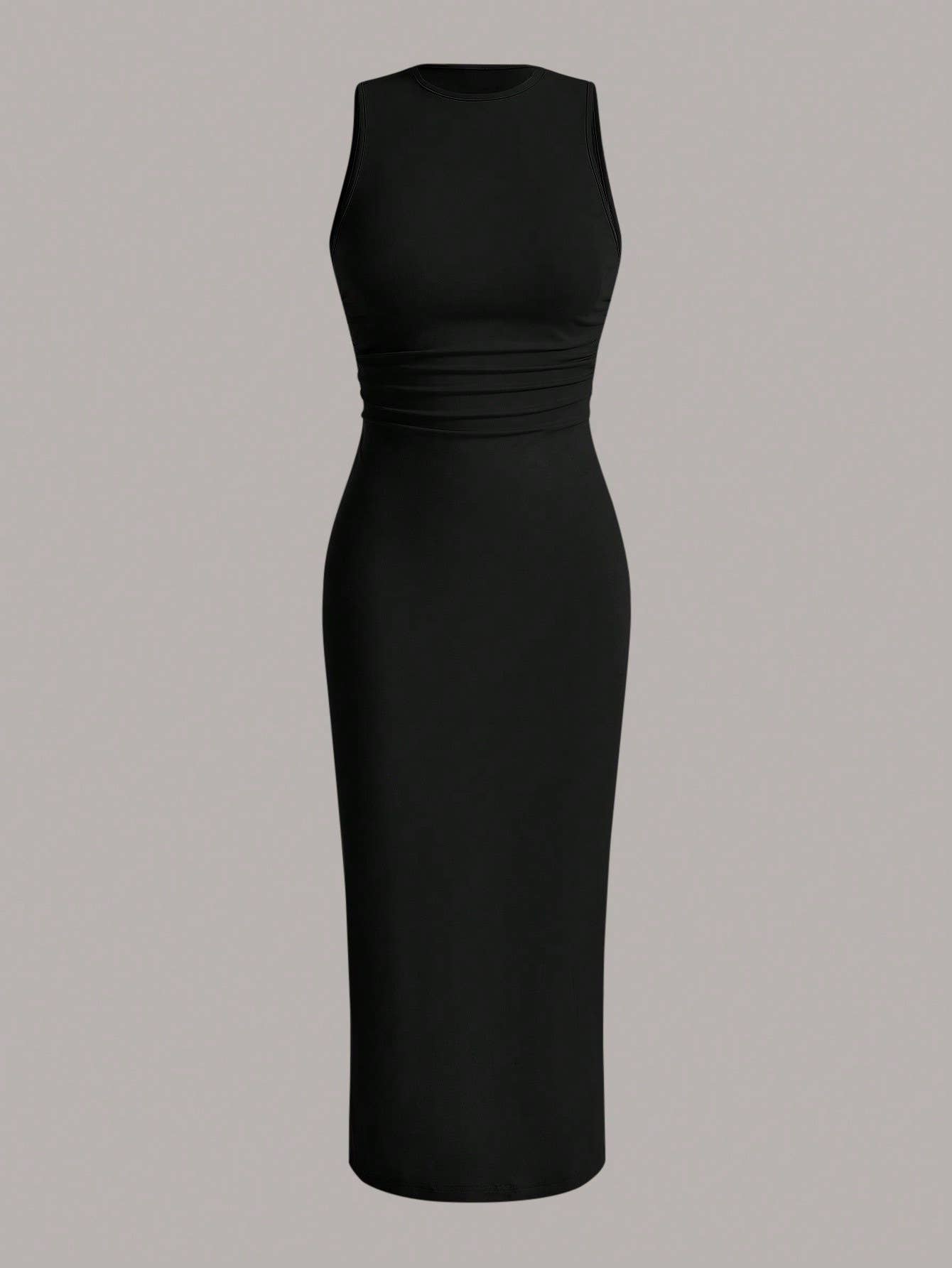 Cinched waist sleeveless and form-fitting dress