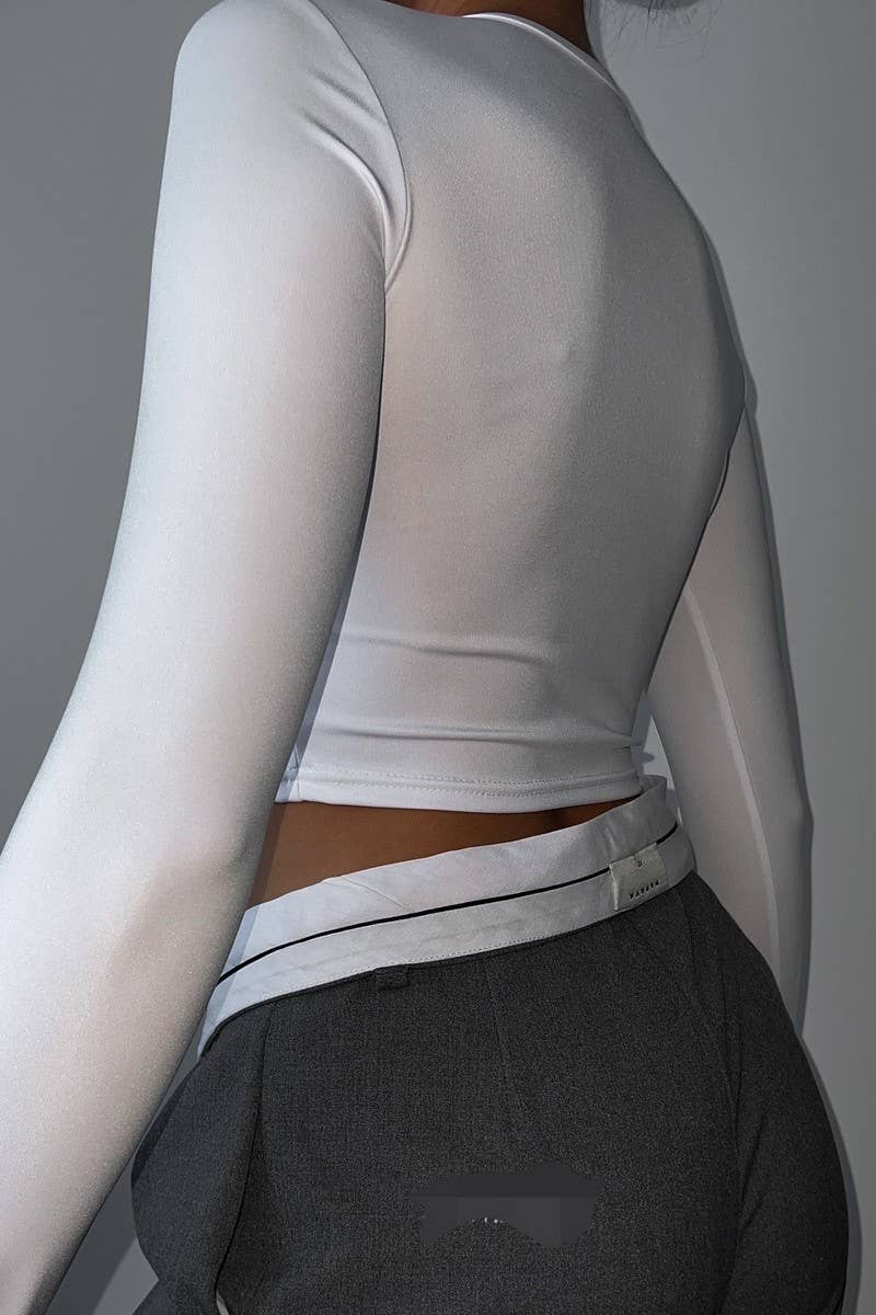 CWTBLL3437_SOLID COLOR TWISTED PLEATED LONG SLEEVE TOP